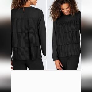 J Jill Womans Black Tierd Pletted Blouse Size 3x
